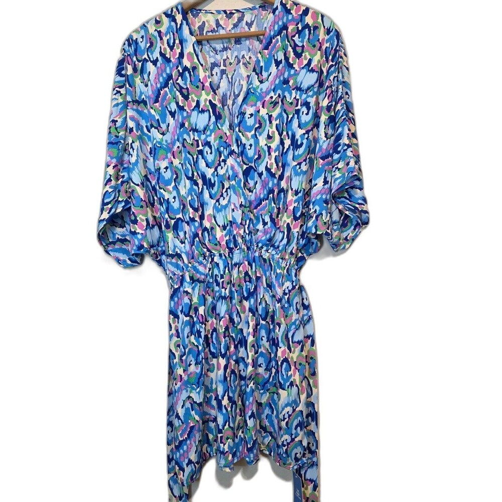 NEW Cupshe Abstract Print Romper 3/4 Dolman Sleeve Coastal Beach Resort Med